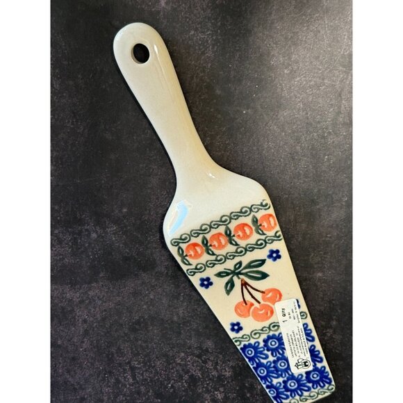 Polish Pottery Pie Server Peach Floral Boleslawiec Ceramika Artystyczna Unikat - Picture 4 of 5